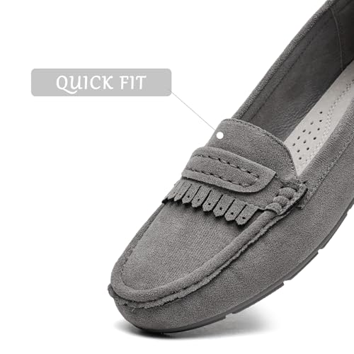 Image of Women's 7.5 Grey Fabric Loafers Slip On Work Shoes Comfort Walking Shoes