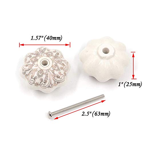 Antrader Ceramic Door Knob, 5-Piece Gold And White Roll Hand Painted Cabinet Knobs Ceramic Pumpkin Cupboard Wardrobe Dressser Handles Pulls #TOP27