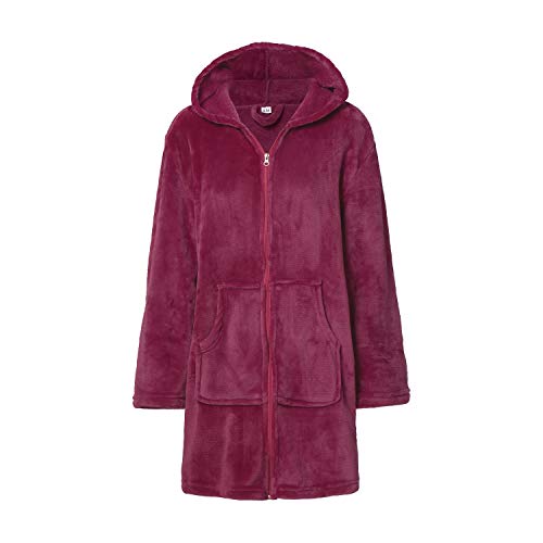 Montse Interiors Bata o Albornoz Mujer Coralina Tacto Seda o Visón Homewear con Capucha (Bata Coral Púrpura, S/M)