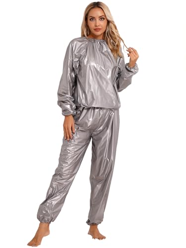 LiiYii Sweat Sauna Suit Combinaison de Sport pour Femmes Minceur Veste Sport PVC pour Course Cyclisme Jeu Entraînement Gris XL
