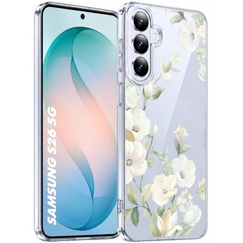 Image of Elzzi Clear Transparent Flower Cover for Samsung S26 5g Case Shockproof Floral Design Camera Protection Shockproof PC+TPU Transparent Flower Cover for Girls & Women (Green)