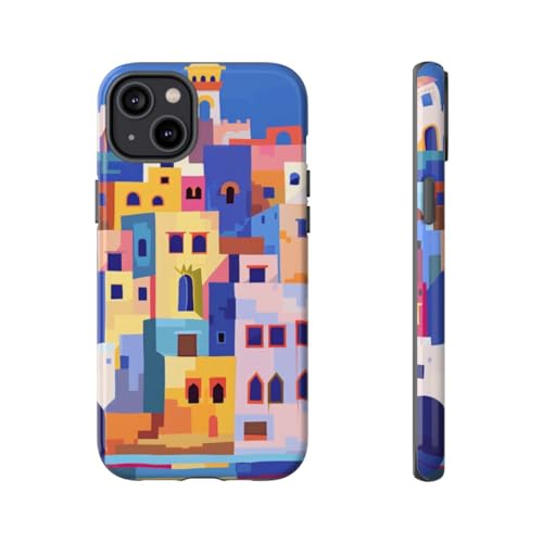 Coque iPhone 14 Plus ville côtière bleue rigide pour s'évader au quotidien