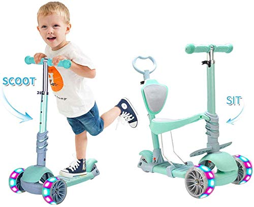 5 in 1 Kids Kick Scooter, 3 Wheels Walker with Removable Seat