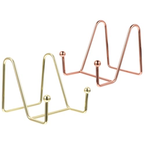 BATHVEVE 2pcs Iron Display Stand Metal Photo Frame Holder Rose Gold and Gold Small Nordic Style Desktop Iron Easel Multifunctional Photo Display for Home Office