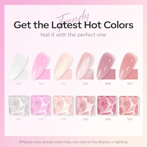 Image of modelones Jelly Nail Polish Set 6 Colors, Milky White Pink Sheer Nude Quick Dry Mini Nail Lacquer Kit, Translucent Clear Transparent Peach Shimmer Manicure DIY Nail Art Spring Gift for Women Girls
