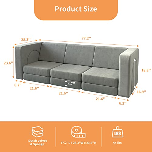 Wanan Kids Couch 12Pcs, Nugget Couch With Modular Kids Couch For Playroom Bedroom, 12 In 1 Multifunctional Toddler Couch For Playing, Creativing, Sleeping, Indoor Kids Sofa (Grey) #TOP2