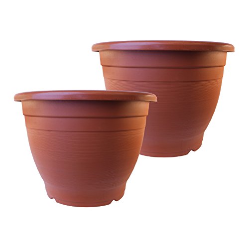 ALEKO 2PP450TC Terra Cotta Thermoformed Planter Plastic Garden Pots for Plants and Flowers Large, Set of 2
