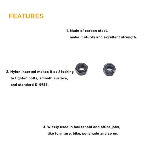 Binifimux 100Pcs M2 X 0.4Mm Black Nylock Nuts Hex Nylon Insert Self Lock Nuts, Carbon Steel 4.8 Grade thumb #3