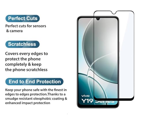 Image of HD Tempered Glass Screen Protector Compatible for Vivo Y19E 5G with Edge to Edge coverage and Easy Installation kit