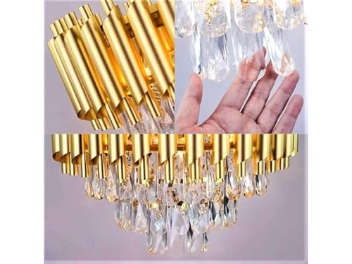 Image of Modern 3-Tier Crystal Chandelier Decorative Pendant Crystal Jhumar | for Home| Chandelier for Restaurant | Jhoomar for Hotel | Light Fixture (Gold, 300MM) A