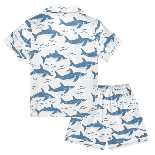 ALAZA Summer Animals Dolphin Pajamas Satin Pajama Set Short Sleeve Button Down Sleepwear2