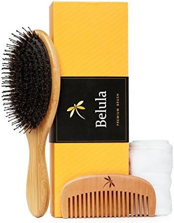 Belula Premium Boar Bristle Hair Brush for Thick Hair Set. Hairbrush for Women With Thick, Long or Curly Hair. Restores Hair's Shine and Health. Comb, Travel Bag & Spa Headband Included