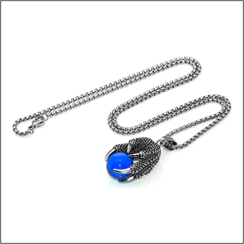 Punk Rock Stainless Steel Dragon Claw Pendant Crystal Ball Necklace,24inches Rolo Chain4