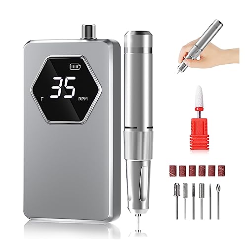 Lima Electrica Uñas, Taladro de uñas eléctrico profesional, taladro de uñas recargable portátil de 35000 RPM con pantalla HD, herramientas de forma de pulido de manicura