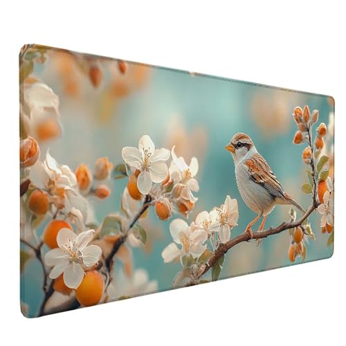 Tapis de souris imperméable motif oiseau grand format avec bords cousus