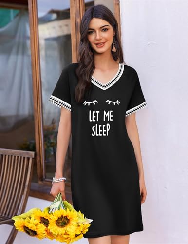 Ekouaer Womens Nightgown Short Sleeve Sleepshirt V Neck Sleepdress Casual Nightshirt Sleepwear Loungewear S-XXXL2