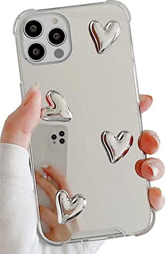 Compatible with iPhone 14 Pro Max Mirror Case,Flexible Cute 3D Heart Soft Silicone Clear Makeup Mirror Women Girls Shockproof Protect Cover