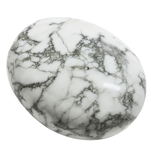 Image of Amazing Gemstone Howlite Crystals and Healing Stones - Large Palm Stone Crystals Piedra - Crystal for Good Luck, Balanced Positive Energy, Meditation - Unique Stocking Stuffers Gifts for Women, Men