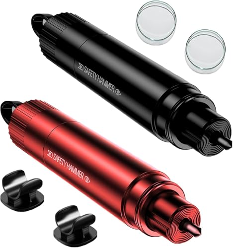 Adfuaer Car Safety Hammer 2 Pcs Window Glass Breaker Emergency Car Window Breaker Seat Belt Cutter with Test Glass for All Vehicles Red and Black