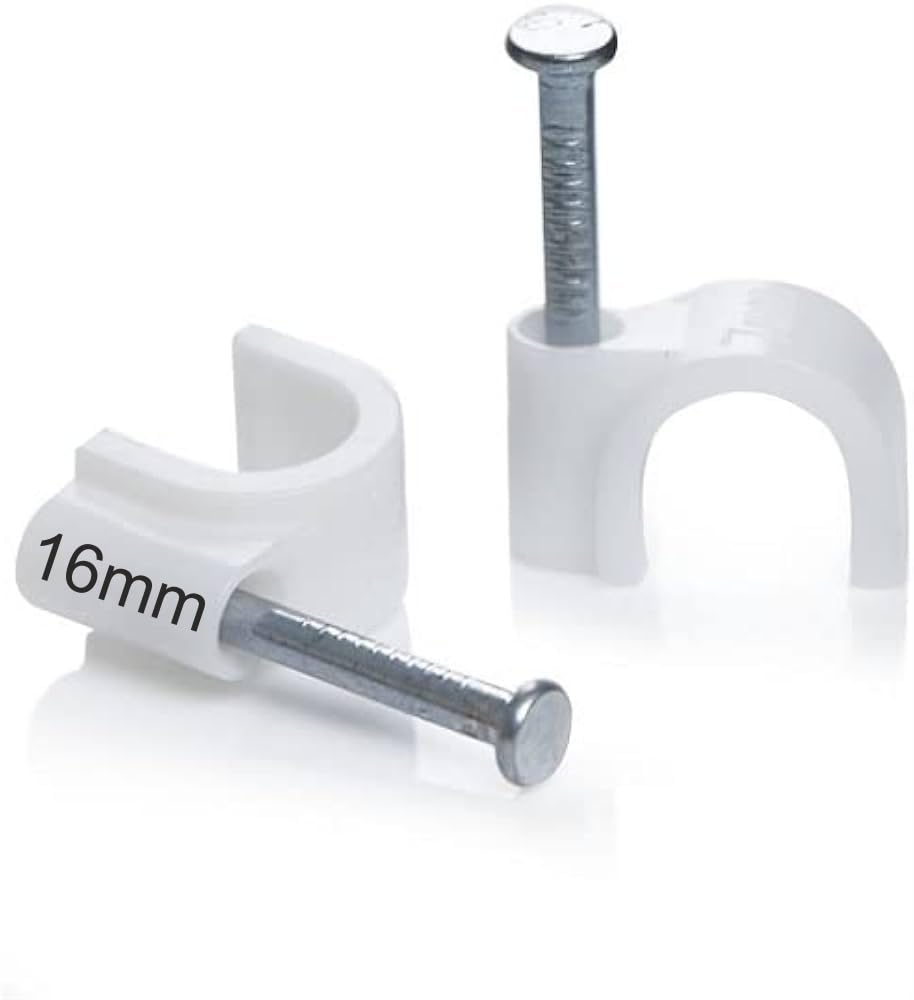 SHIVANSH TECHNOLOGY® Cable Clips with Metal Nails for Cable Management Cord Organizer, Round Wire Fastener Clamps for Hanging Cables Fitting on Wall | Pack of 100, (16mm, White)