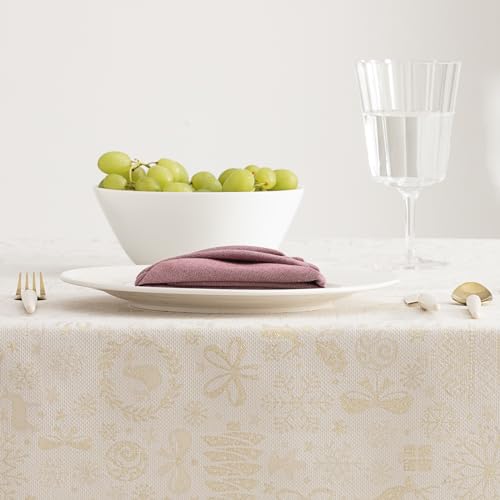 GAMUSI Tablecloth Christmas Jacquard Golden Thread Dining Table Rectangular Christmas Decoration 140 x 240 cm, Ecru - Image 4