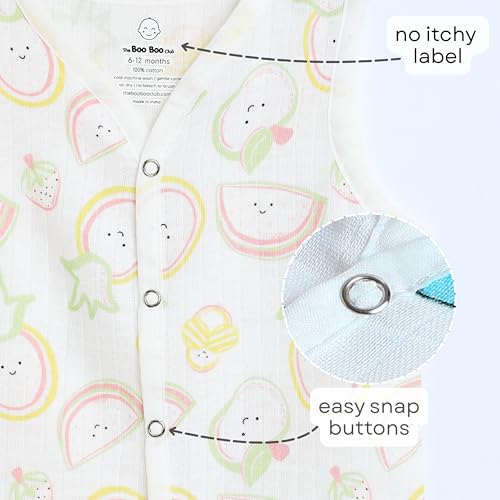 Image of The Boo Boo Club Organic Cotton Baby Jhabla | Pack of 4 Newborn Sleeveless Jabla | Newborn Infant Summer Wear | Soft & Breathable Muslin Fabric | Easy Button Closure Vest