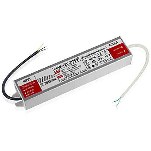 BRIMETI Transformateur 220V 12V LED Driver 60W Etanche IP67 Extérieur Transfo 5A Adaptateur Alimentation,220V AC à 12V DC Convertisseur,d'alimentation Basse Tension Transfo LED de Tension Constante Cover