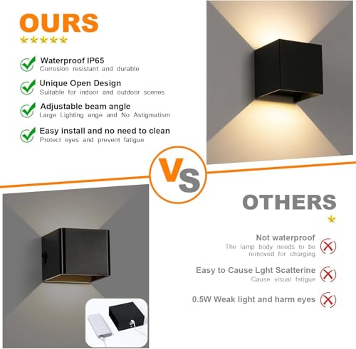 Miniatura 5 de Ledmo 8 Piezas Aplique De Pared Exterior 12w Aplique Exterior Pared 3000k Blanco Cálido Ángulo De Haz Ajustable Negro Apliques Pared Interior Ip65 Impermeable