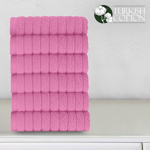 Image of Elegant Comfort 100% Turkish Cotton Corduroy Ribbed Luxury Washcloths 6 Pack Soft 13 x 13 Inch - Higly Absorbent, Durable, Quick Dry, Spa Premium Hotel Quality for Bathroom or Travel, Light Pink