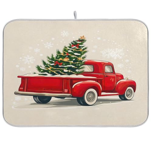 Waassud Tapete de secado de platos con texto en inglés 'Merry Christmas', escurridor de platos, antideslizante, tapete de secado de platos para encimera de cocina, artículos esenciales de cocina, 18 x
