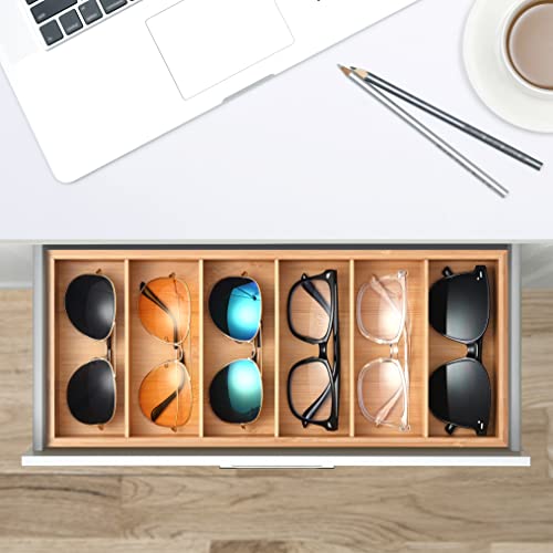 Lunavita 6-Slot Sunglasses Organizer Tray, Sunglasses Storage Case, Eyeglass Display Eyewear Display Box,Jewelery Display Organizer Tray, Natural Bamboo #TOP4