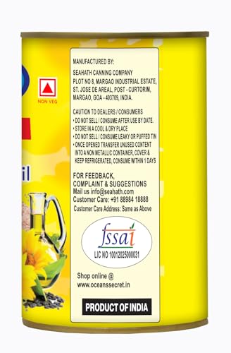 Image of Oceans Secret Tuna Chunks in SunflowerOil 400gm Pack of 24 Canned Tuna Fish | Balanced Nutrition | Heart Healthy | in Sunflower Oil | Premium Cuts Ready to Eat