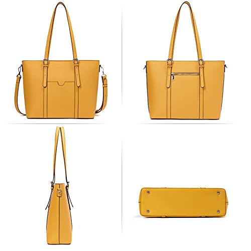 BROMEN Women Briefcase 15.6 inch Laptop Tote Bag Vintage Leather Handbags Shoulder Work Purses Yellow