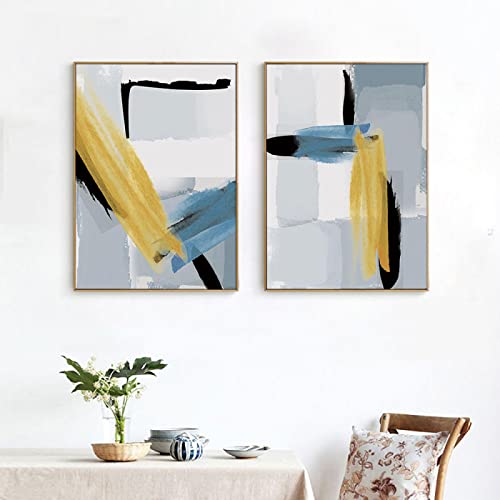 Peinture moderne or et bleu sur toile haute définition : art mural haut de gamme abstrait 70x100cm
