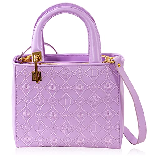 Valentino Orlandi Women’s Small Handbag Italian Designer Mini Lady Top Handle Boxy Bag Lavender Logo Embroidered Leather Purse Crossbody Bag