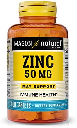 Mason Natural Zinc 50 mg - Improved Immune System Function, Supports Antioxidant Health, Aids Absorption of B Vitamins, 100 Tablets