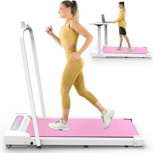 Loopband voor thuis, inklapbaar, met 8% helling, stille loopband voor thuis, tot 14 km/u, 3,0 pk motorloopband met groot loopvlak, led-display en bluetooth (roze, max. 120 kg, 108 x 48 x 90 cm)