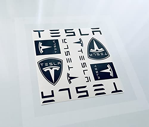Imagnt Studio Set of 8 Vinyl Decals for Tesla Car Window Wall Laptop Bumper Stickers (8 x 8 inches All Black)