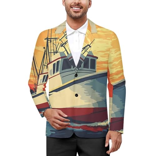 Sunset of A Yacht Classic Suits Blazer for Men Business Tuxedo Jacket Sport Coat Two Buttons