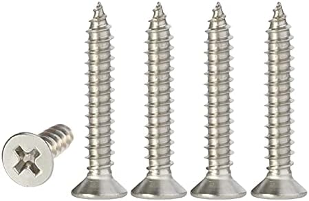 M4 Stainless Steel Self Tapping Screws,100pcs M4x25mm Phillips Flat Head Wood Srews DIY Woodworking Screws with Box (M4 X 25mm 100 PCS)