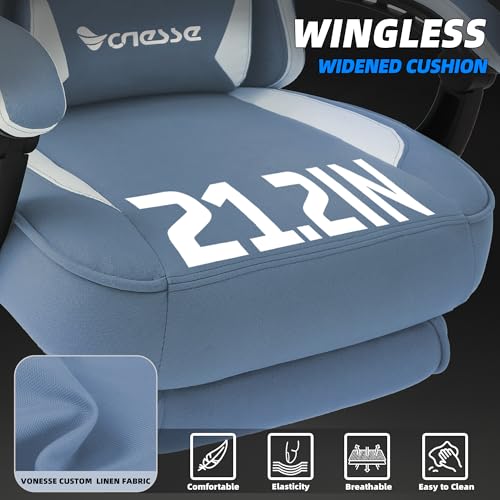Image of Vonesse Gaming Chair, Computer Chair Fabric with Pocket Spring Cushion, Office Chair with Footrest and Massage Lumbar Support, Reclining Gaming Chairs for Adults 250LBS (Blue)