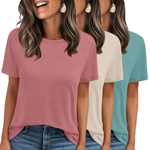 LOOKFACE 3 Pack Womens Basic T Shirts Summer Tops 2025 Short Sleeve Tees Comfy Casual Vacation Clothes