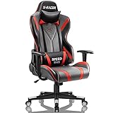 Homall Gaming Racing Office High Back PU Leather Computer Desk Executive and Ergonomic Swivel Chair with Headrest (Red&Gray)
