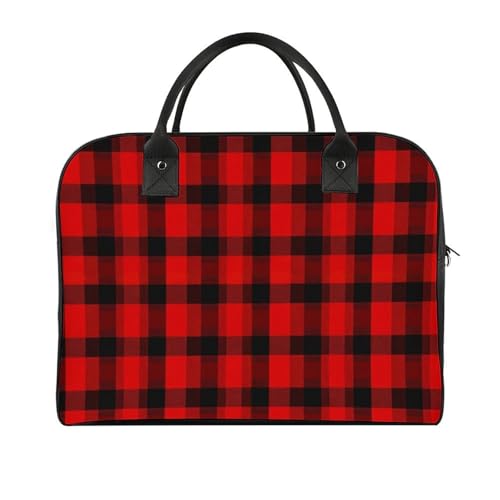 Fashion Shoulder Tote Bag for Unisex with Compartments, Reusable Red Black Buffalo Check Plaid Pattern Crossbody Bags, Handbag Easy to Clean