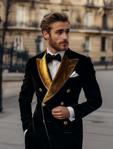 Leisure Men's Velvet Blazer Double Breasted Coat Peak Lapel Jacket Business Regular Fit Prom Tuxedos for Party3