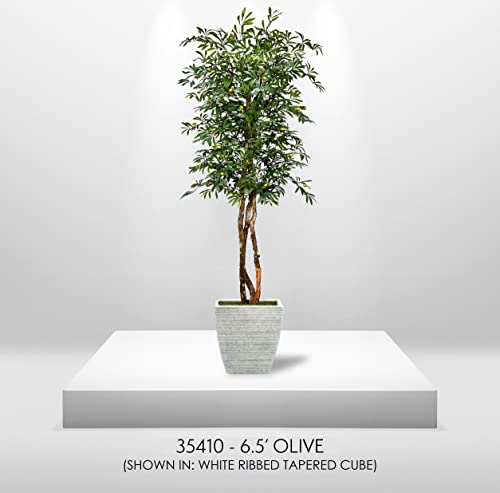 Hand-Made 6.5' Deluxe Artificial Olive Tree, Artificial Plant, Cypress & Alabaster #TOP5