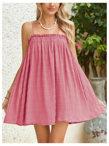 Image of MakeMeChic Women's Babydoll Dress Sleeveless Swing Shirred Mini Dresses | Beach, Summer, Sundress, Ruffle, Casual Dress, Flowy Dress