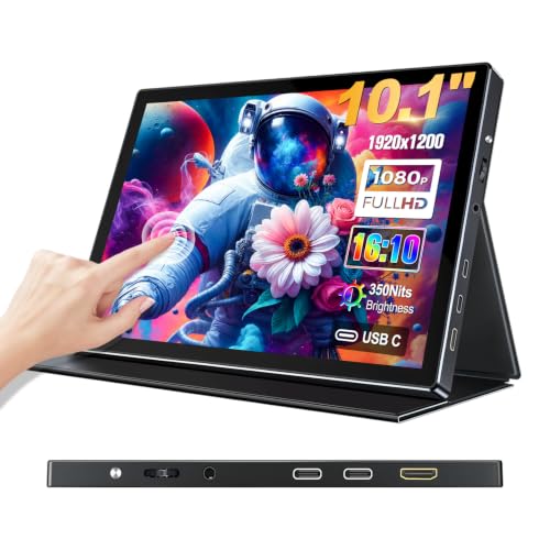 Image of 10.1 inch Portable Touchscreen Monitor FHD 1920x1200, 100% sRGB Screen ExtenderIPS Travel Small Monitor with Cover, USB-C HDMI Computer Touch Screen Display for Laptop PC, PS5 /4 Xbox No Touch