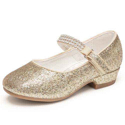 Stelle Girls Dress Shoes Toddler White Flower Girl Low Heels Mary Jane Flat for School Uniform Wedding(Little/Big Kid)