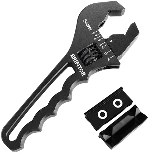 BRIFITOR AN Fittings Wrench 3AN-16AN Hose Fittings Adjustable Wrench For An Hose End Fittings Adapter Lightweight Aluminum Black (With 4 Vise Jaws Pads)